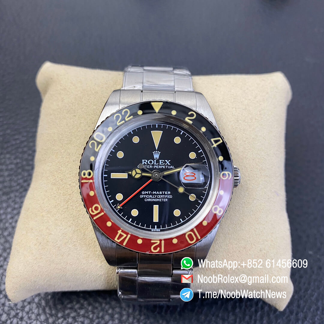 Vintage Rolex GMT Master Black Red Bezel Black Dial with Red Font Date Window Steel Case Bracelet A2836 High Quality Retro GMT Master 01
