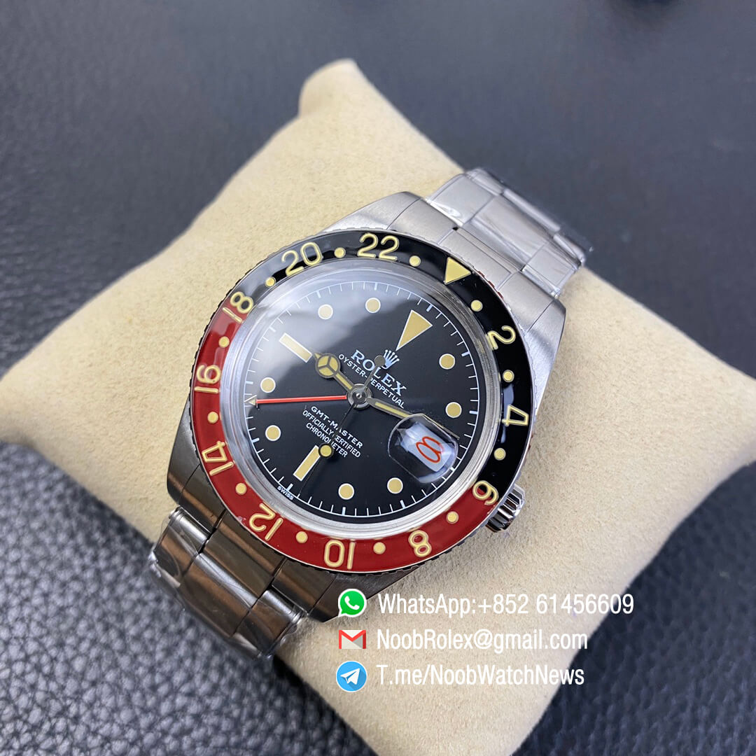 Vintage Rolex GMT Master Black Red Bezel Black Dial with Red Font Date Window Steel Case Bracelet A2836 High Quality Retro GMT Master 03