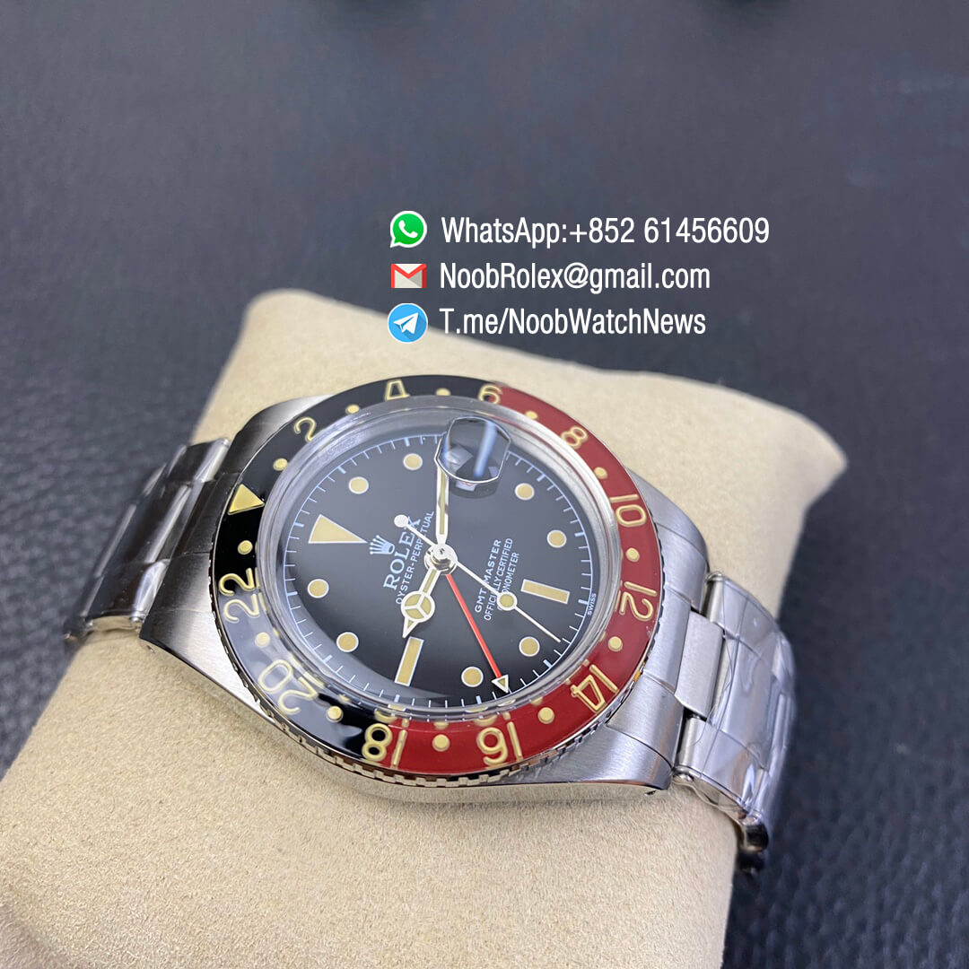Vintage Rolex GMT Master Black Red Bezel Black Dial with Red Font Date Window Steel Case Bracelet A2836 High Quality Retro GMT Master 04
