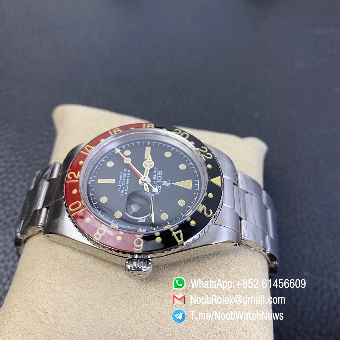 Vintage Rolex GMT Master Black Red Bezel Black Dial with Red Font Date Window Steel Case Bracelet A2836 High Quality Retro GMT Master 05