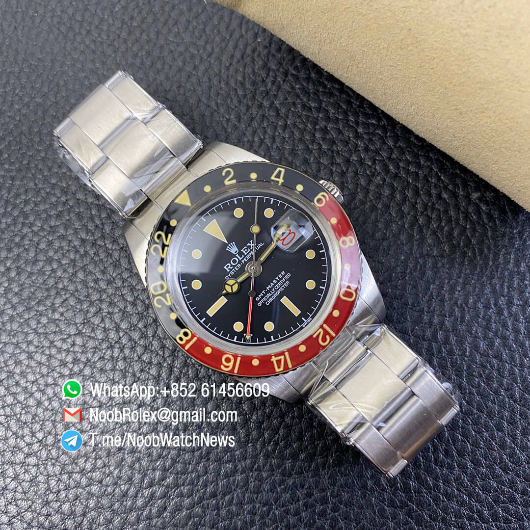 Vintage Rolex GMT Master Black Red Bezel Black Dial with Red Font Date Window Steel Case Bracelet A2836 High Quality Retro GMT Master 06