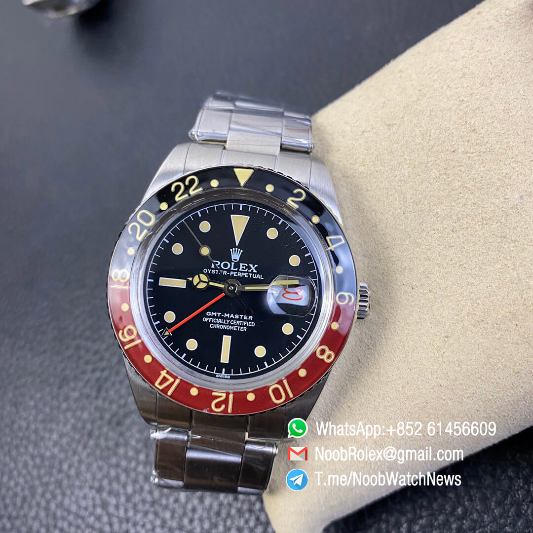 Vintage Rolex GMT Master Black Red Bezel Black Dial with Red Font Date Window Steel Case Bracelet A2836 High Quality Retro GMT Master 07