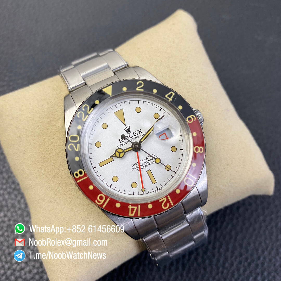 Vintage Rolex GMT Master Black Red Bezel White Dial on Steel Case Bracelet A2836 High Quality Clone Rolexes 02