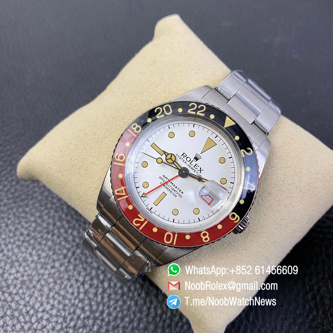 Vintage Rolex GMT Master Black Red Bezel White Dial on Steel Case Bracelet A2836 High Quality Clone Rolexes 03