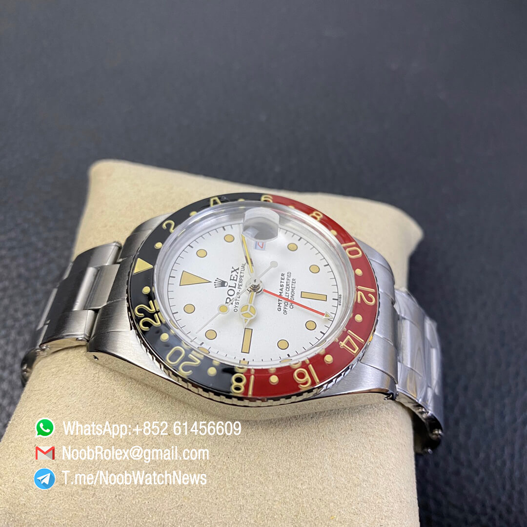 Vintage Rolex GMT Master Black Red Bezel White Dial on Steel Case Bracelet A2836 High Quality Clone Rolexes 04