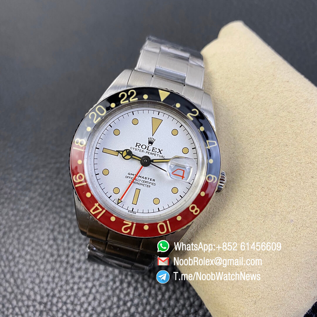 Vintage Rolex GMT Master Black Red Bezel White Dial on Steel Case Bracelet A2836 High Quality Clone Rolexes 06
