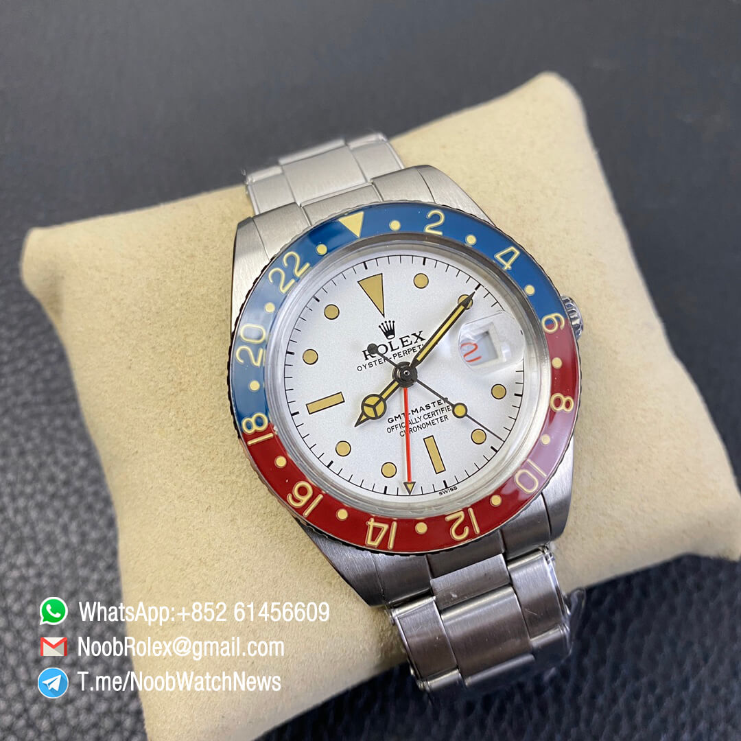 Vintage Rolex GMT Master Blue Red Bezel White Dial on Steel Case Bracelet A2836 High Quality Rep Rolexes 03
