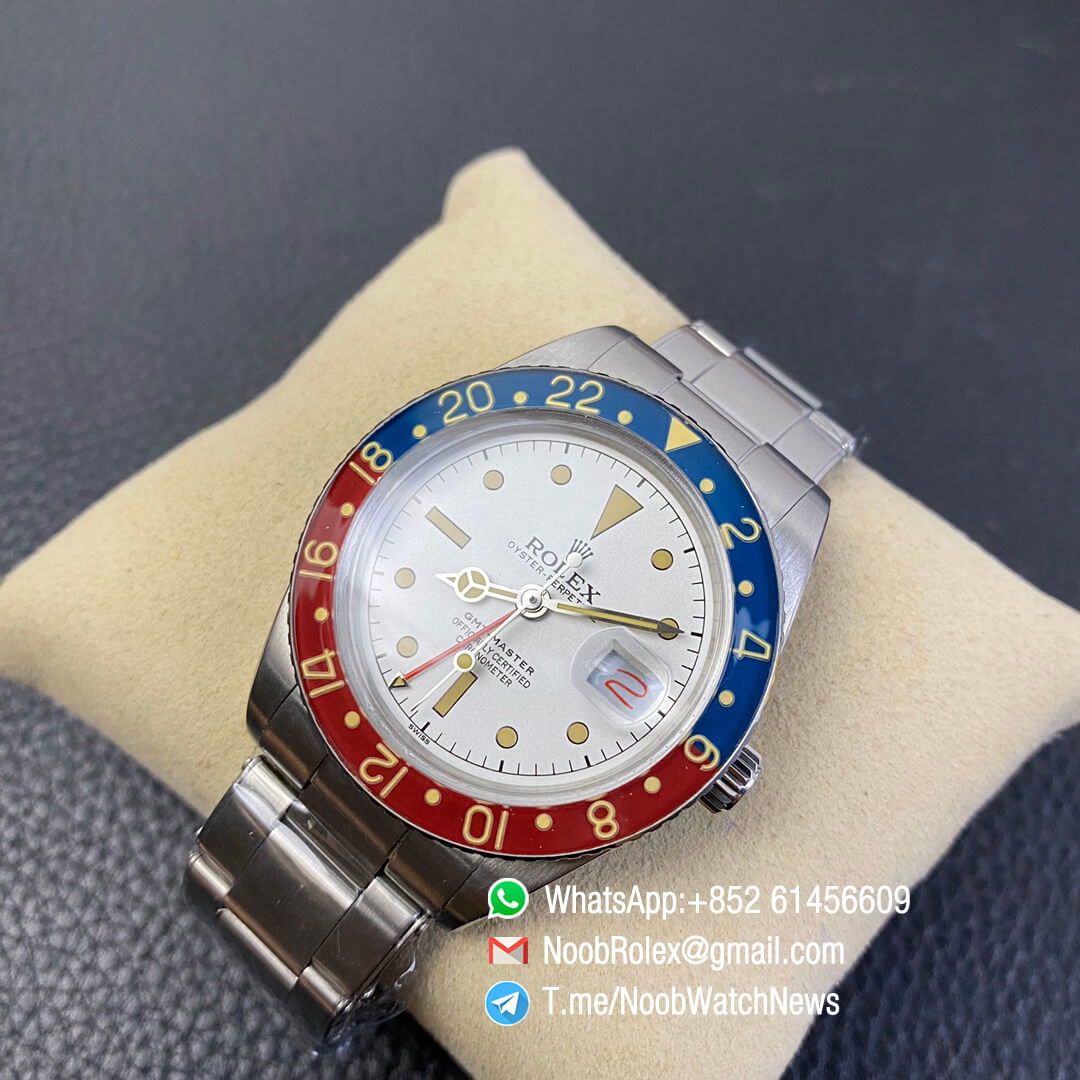 Vintage Rolex GMT Master Blue Red Bezel White Dial on Steel Case Bracelet A2836 High Quality Rep Rolexes 04