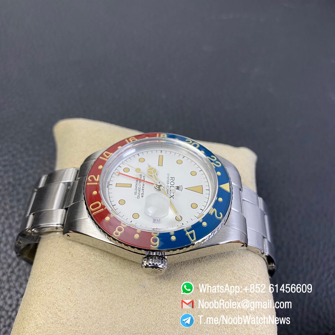 Vintage Rolex GMT Master Blue Red Bezel White Dial on Steel Case Bracelet A2836 High Quality Rep Rolexes 05