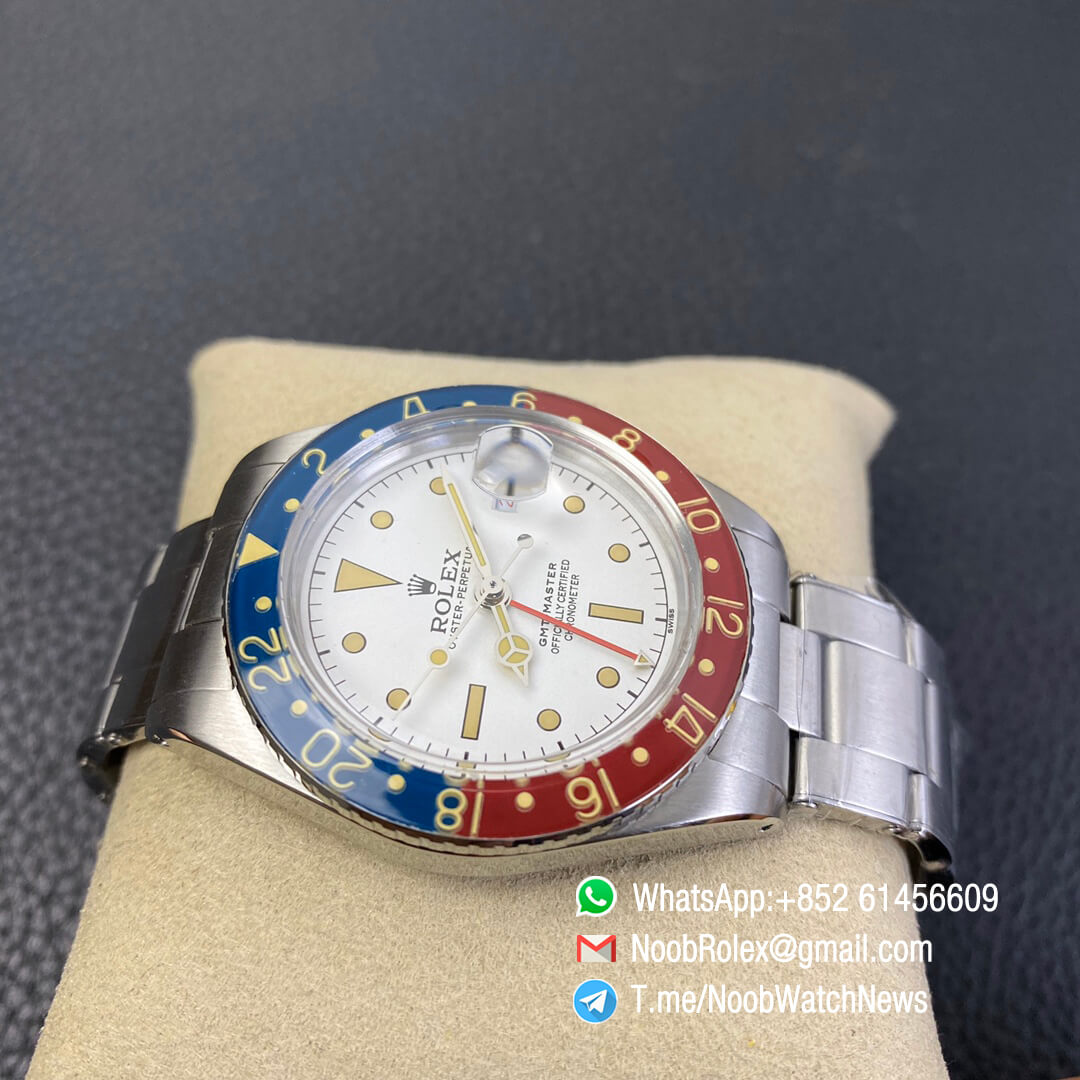 Vintage Rolex GMT Master Blue Red Bezel White Dial on Steel Case Bracelet A2836 High Quality Rep Rolexes 06