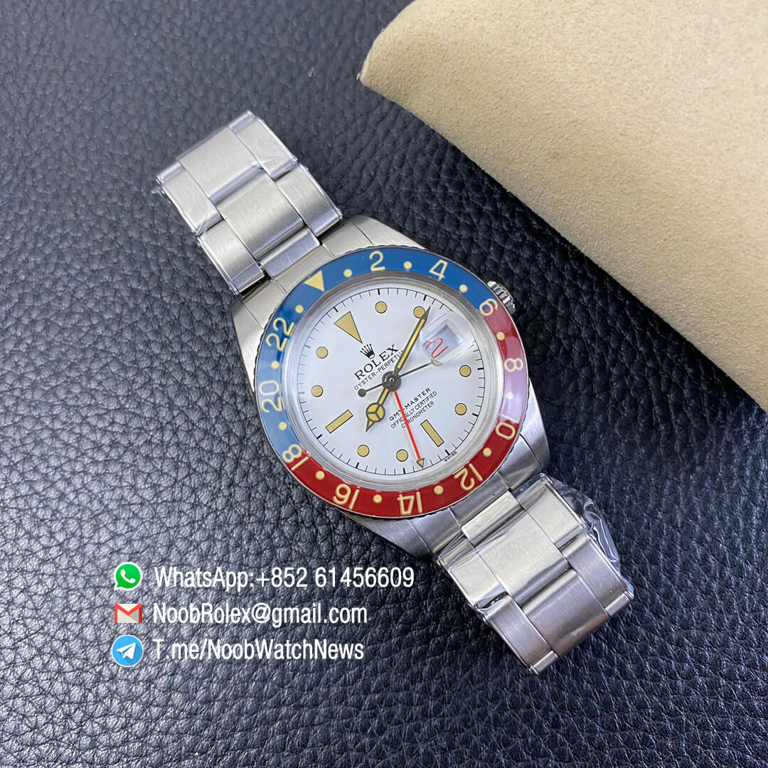Vintage Rolex GMT Master Blue Red Bezel White Dial on Steel Case Bracelet A2836 High Quality Rep Rolexes 07