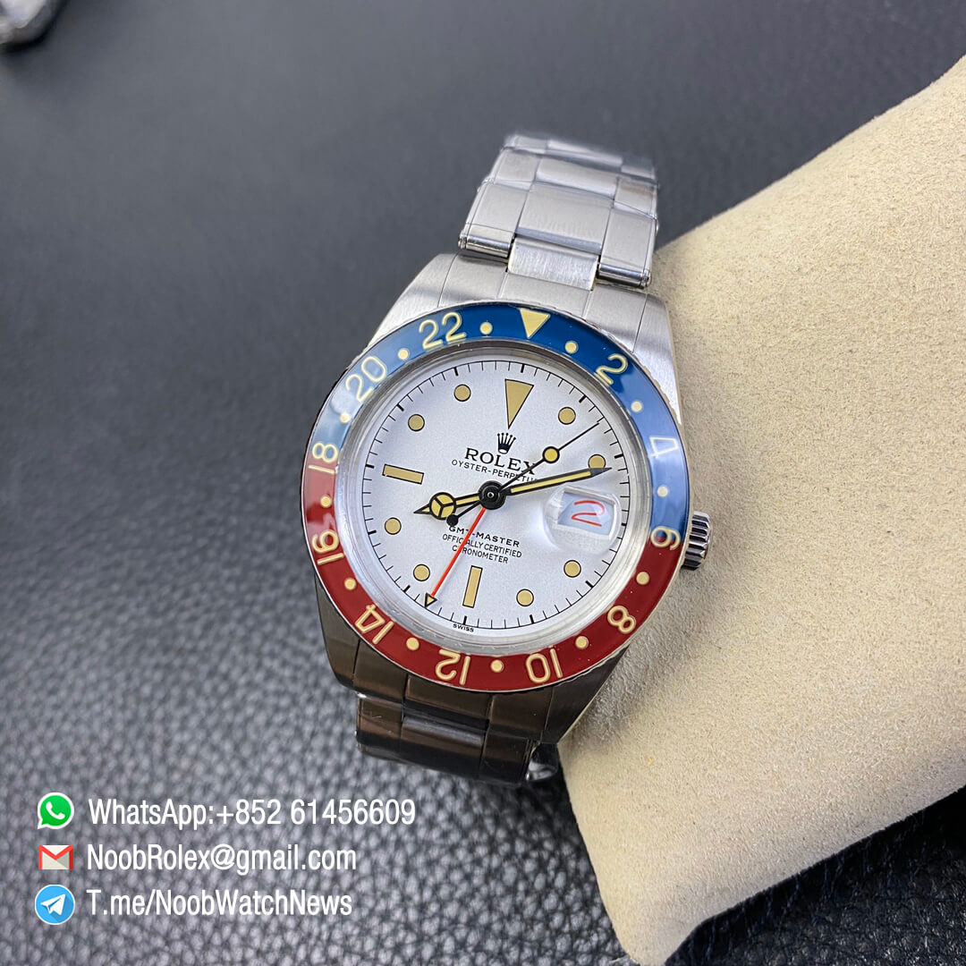 Vintage Rolex GMT Master Blue Red Bezel White Dial on Steel Case Bracelet A2836 High Quality Rep Rolexes 08