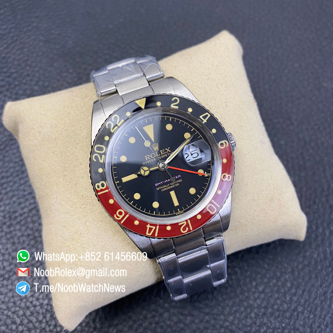 Vintage Rolex Pepsi GMT Master Black Red Bezel Black Dial Purple GMT MASTER Sign A2836 High Quality Replica Retro GMT MASTER 03