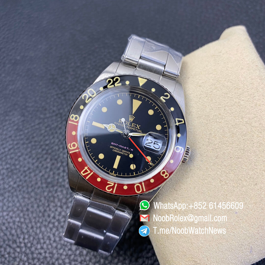 Vintage Rolex Pepsi GMT Master Black Red Bezel Black Dial Purple GMT MASTER Sign A2836 High Quality Replica Retro GMT MASTER 08