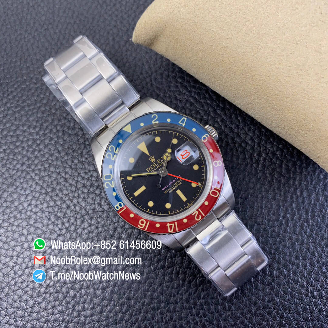 Vintage Rolex Pepsi GMT Master Blue Red Bezel Black Dial Red Font Date Window A2836 High Quality Replica Retro GMT MASTER 05