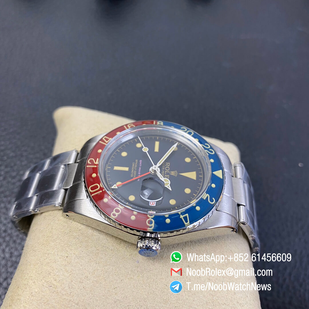Vintage Rolex Pepsi GMT Master Blue Red Bezel Black Dial Red Font Date Window A2836 High Quality Replica Retro GMT MASTER 07