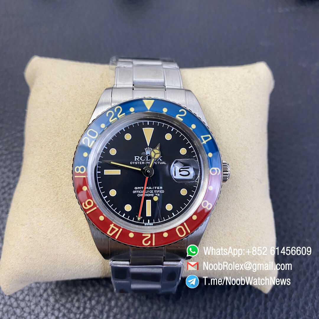 Vintage Rolex Pepsi GMT Master Blue Red Bezel Black Dial on Steel Case Bracelet A2836 High Quality Replica Retro Rolexes 02
