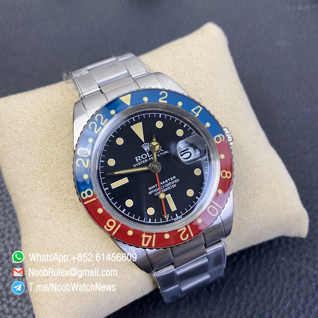 Vintage Rolex Pepsi GMT Master Blue Red Bezel Black Dial on Steel Case Bracelet A2836 High Quality Replica Retro Rolexes 03