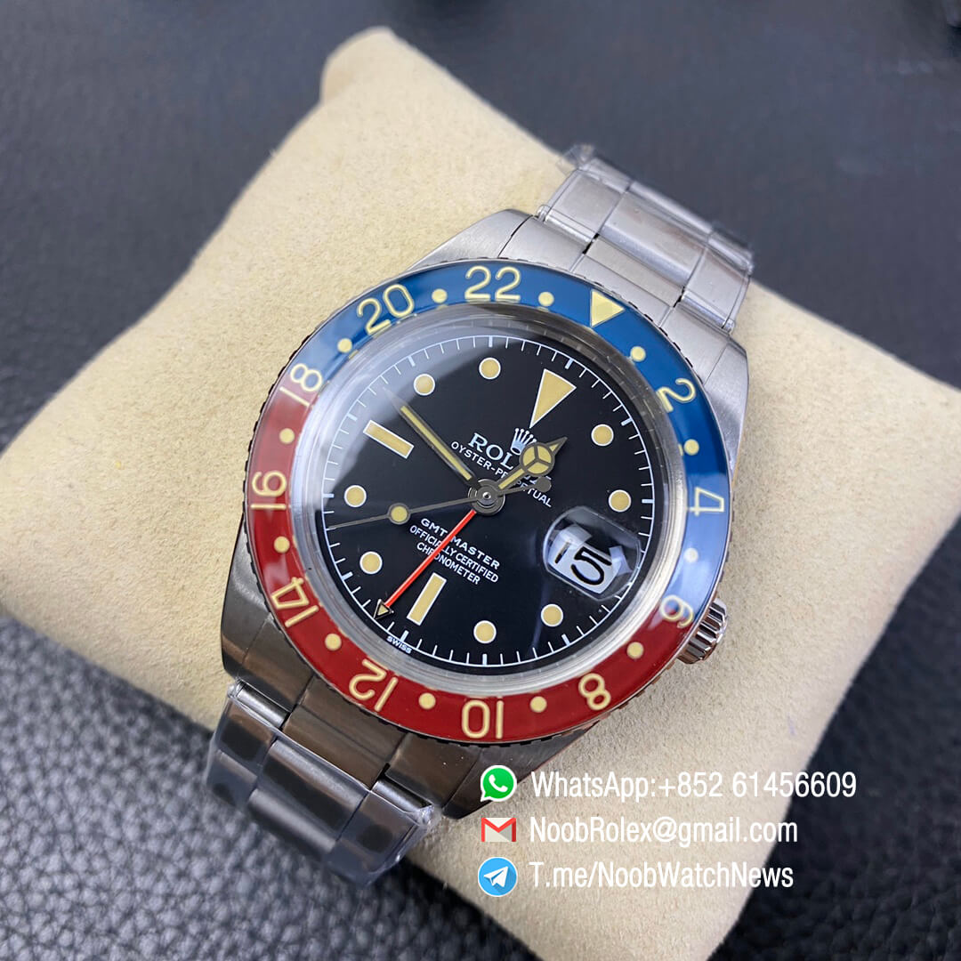 Vintage Rolex Pepsi GMT Master Blue Red Bezel Black Dial on Steel Case Bracelet A2836 High Quality Replica Retro Rolexes 04