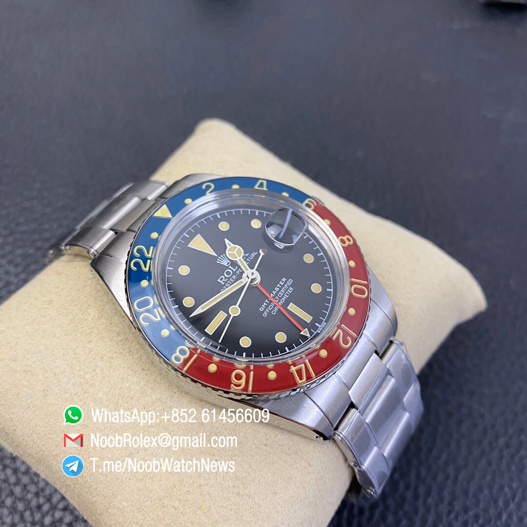 Vintage Rolex Pepsi GMT Master Blue Red Bezel Black Dial on Steel Case Bracelet A2836 High Quality Replica Retro Rolexes 05