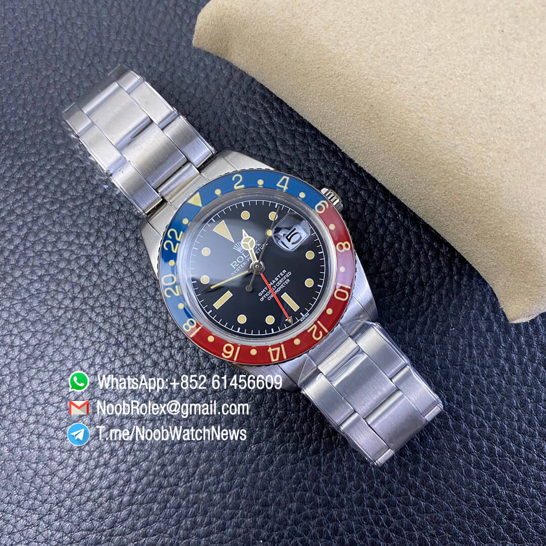 Vintage Rolex Pepsi GMT Master Blue Red Bezel Black Dial on Steel Case Bracelet A2836 High Quality Replica Retro Rolexes 06