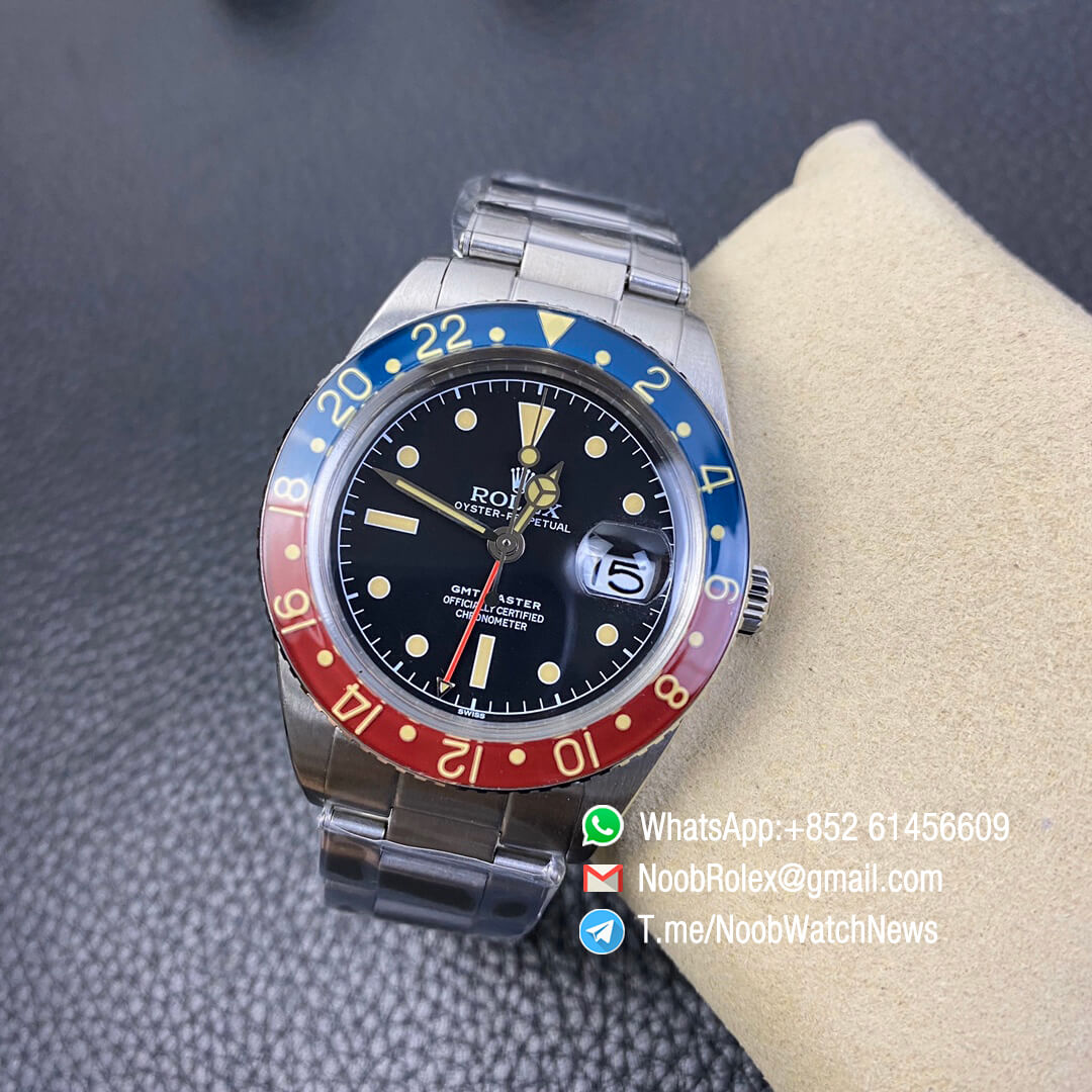 Vintage Rolex Pepsi GMT Master Blue Red Bezel Black Dial on Steel Case Bracelet A2836 High Quality Replica Retro Rolexes 07