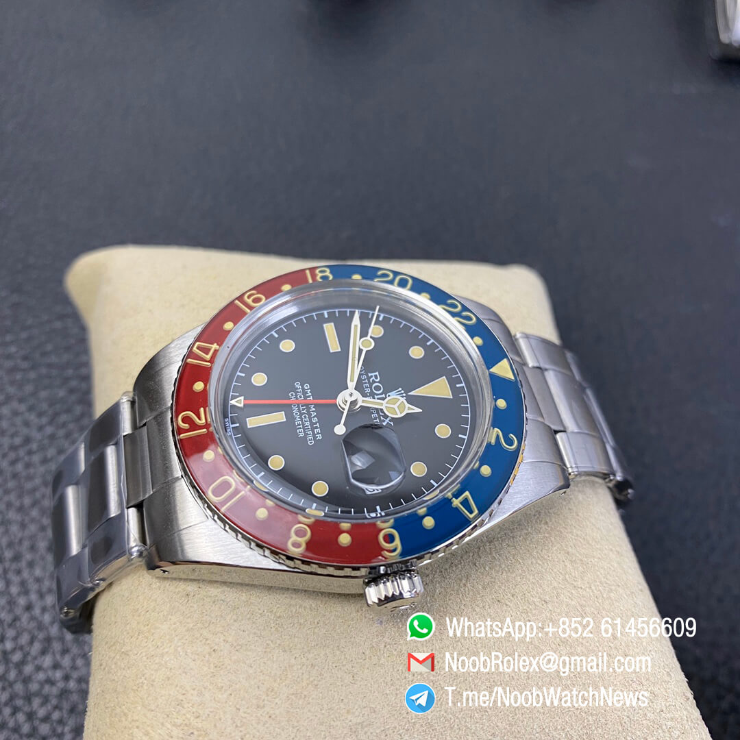 Vintage Rolex Pepsi GMT Master Blue Red Bezel Black Dial on Steel Case Bracelet A2836 High Quality Replica Retro Rolexes 08
