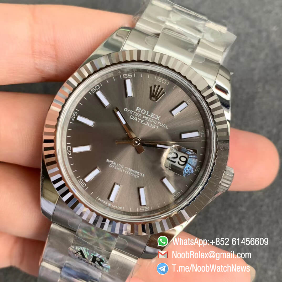 Best Copies DateJust 41 126334 Grey Dial with Crown at 6 oclock Positiaon 904L Steel Case 904L Steel Oyster Bracelet A2824 ARF V3 03