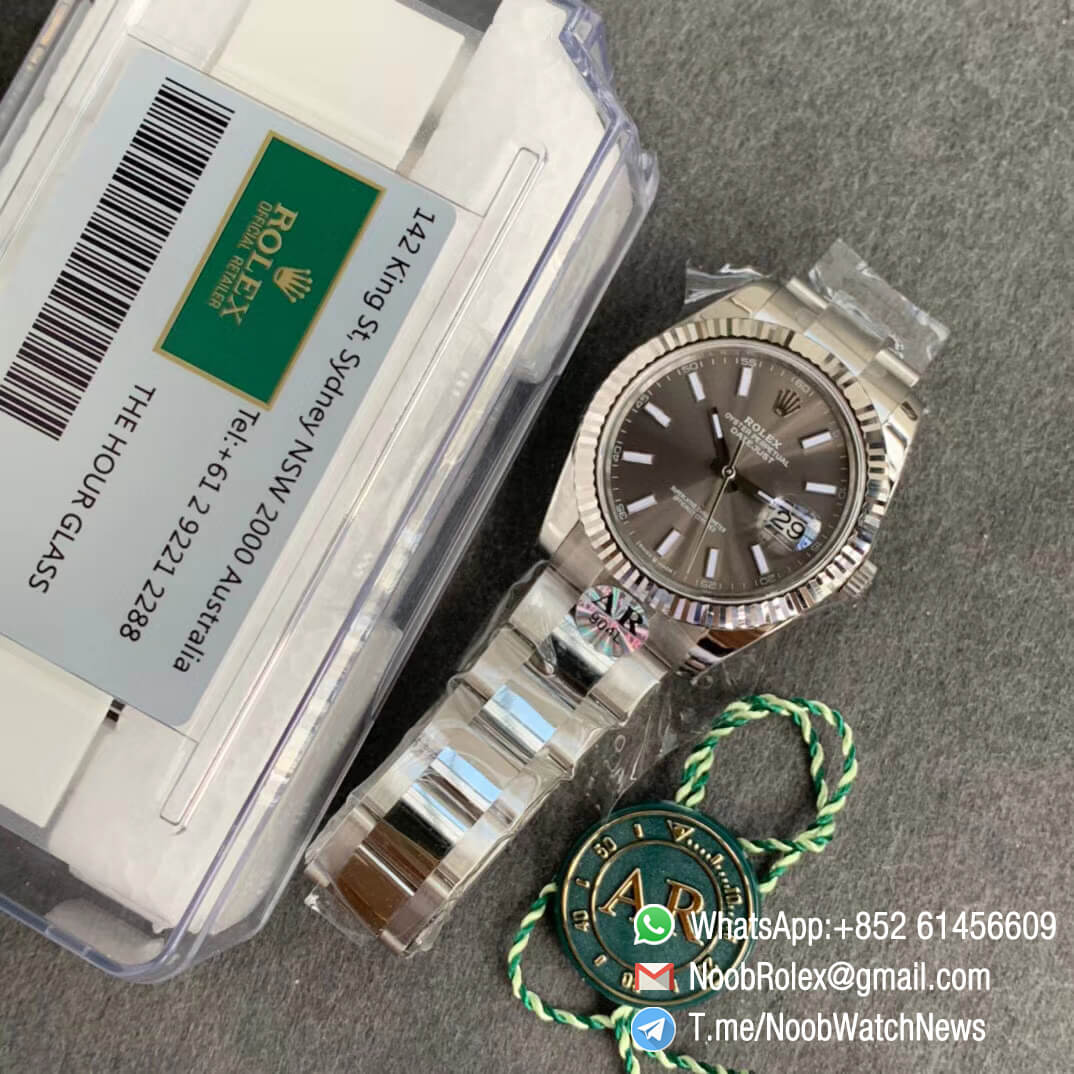 Best Copies DateJust 41 126334 Grey Dial with Crown at 6 oclock Positiaon 904L Steel Case 904L Steel Oyster Bracelet A2824 ARF V3 09