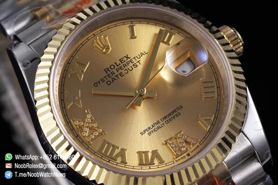 Datejust 36 Gold Dial with Roma Markers 6 9 Diamond Markers Two Tone 14K Yellow Gold Wrapped Jubilee Bracelet Bezel SA3235 GMF High Quality 03