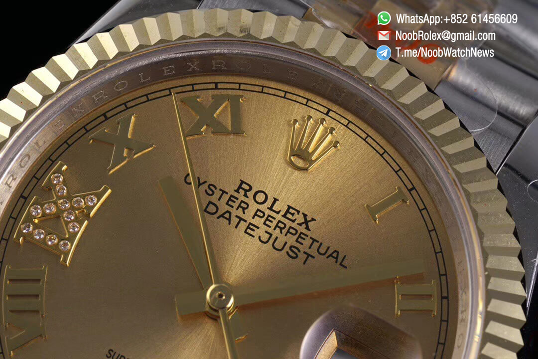 Datejust 36 Gold Dial with Roma Markers 6 9 Diamond Markers Two Tone 14K Yellow Gold Wrapped Jubilee Bracelet Bezel SA3235 GMF High Quality 04