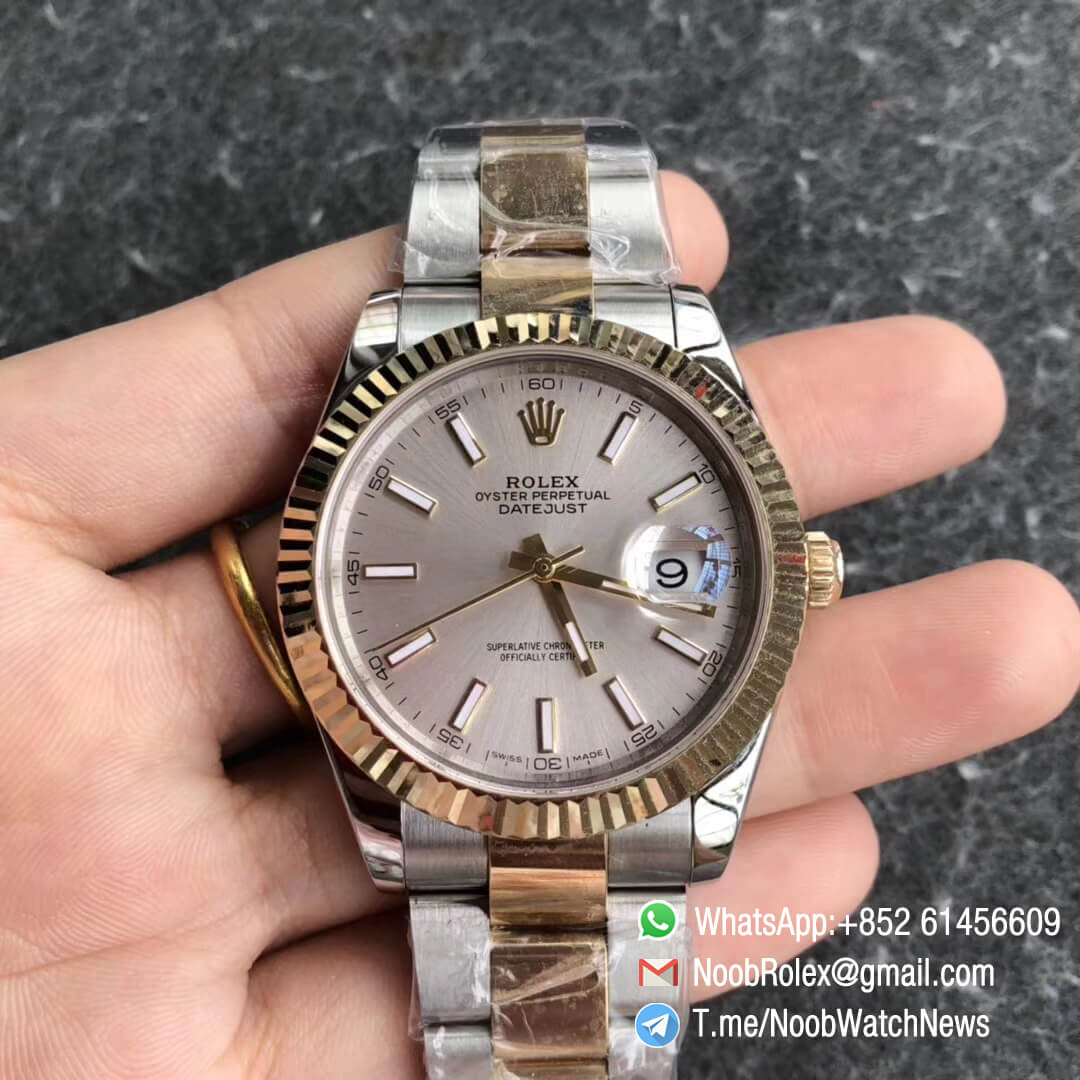 GMF Super Clone DateJust 126333 41mm Silver Dial with Stick Indexes 18K Yellow Gold Bezel Oystersteel and 18K Yellow Gold Bracelet SA3235 01