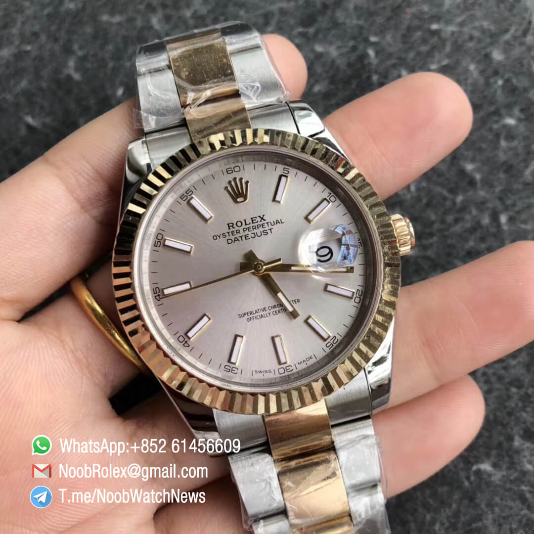 GMF Super Clone DateJust 126333 41mm Silver Dial with Stick Indexes 18K Yellow Gold Bezel Oystersteel and 18K Yellow Gold Bracelet SA3235 02