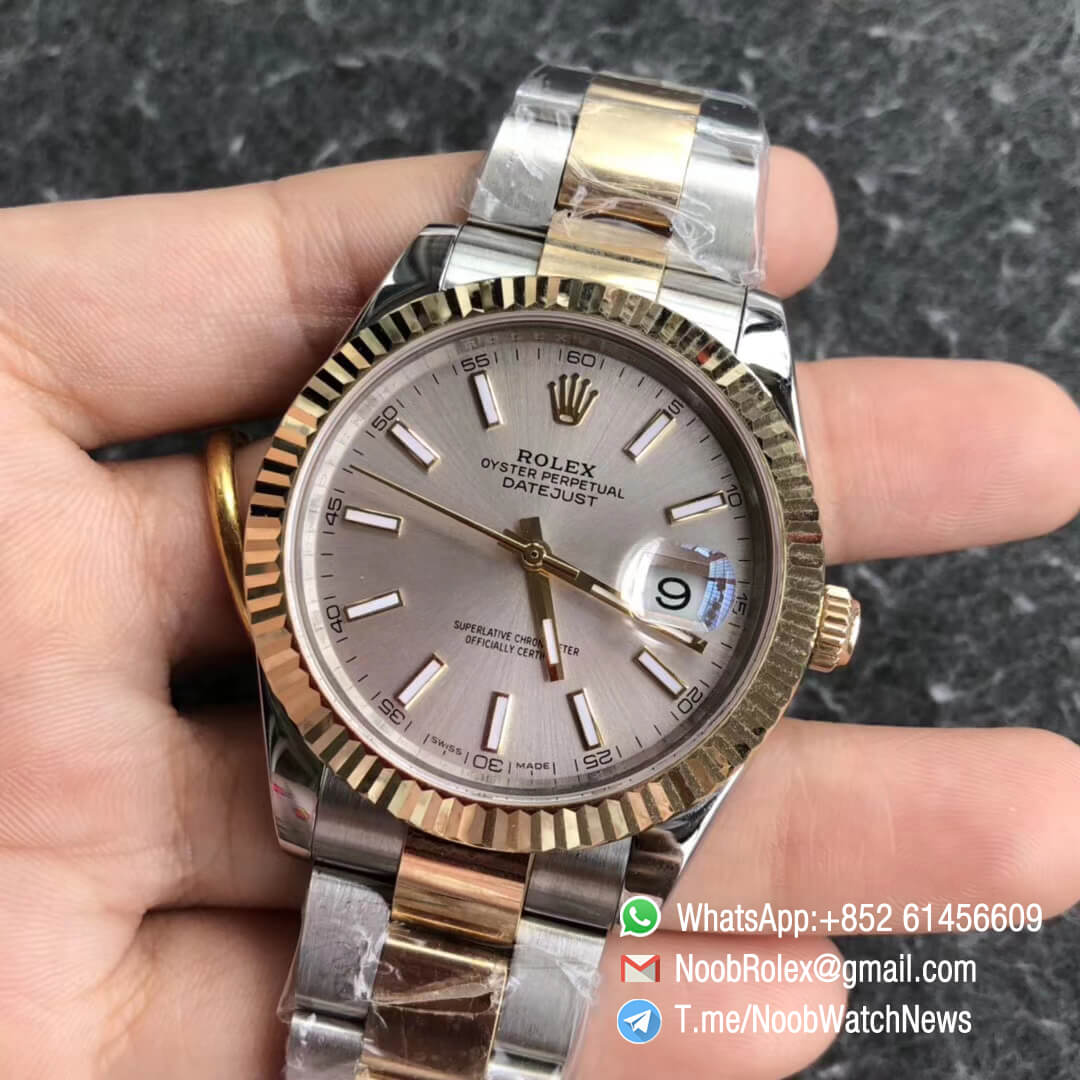 GMF Super Clone DateJust 126333 41mm Silver Dial with Stick Indexes 18K Yellow Gold Bezel Oystersteel and 18K Yellow Gold Bracelet SA3235 03