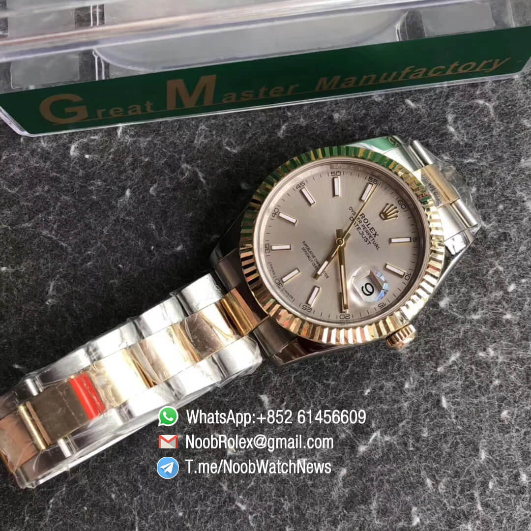 GMF Super Clone DateJust 126333 41mm Silver Dial with Stick Indexes 18K Yellow Gold Bezel Oystersteel and 18K Yellow Gold Bracelet SA3235 09