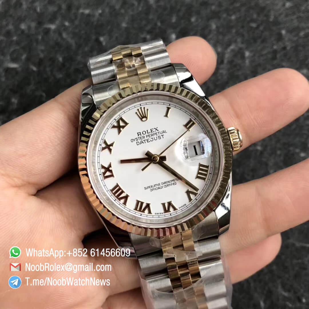 GMF Superclone DateJust 36mm 126234 14K Yellow Gold Bezel Oystersteel and 14K Yellow Gold Middel Link Jubilee Bracelet White Dial with Roman Indexes SA3235 02