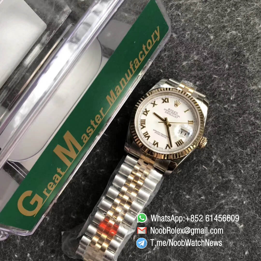 GMF Superclone DateJust 36mm 126234 14K Yellow Gold Bezel Oystersteel and 14K Yellow Gold Middel Link Jubilee Bracelet White Dial with Roman Indexes SA3235 09