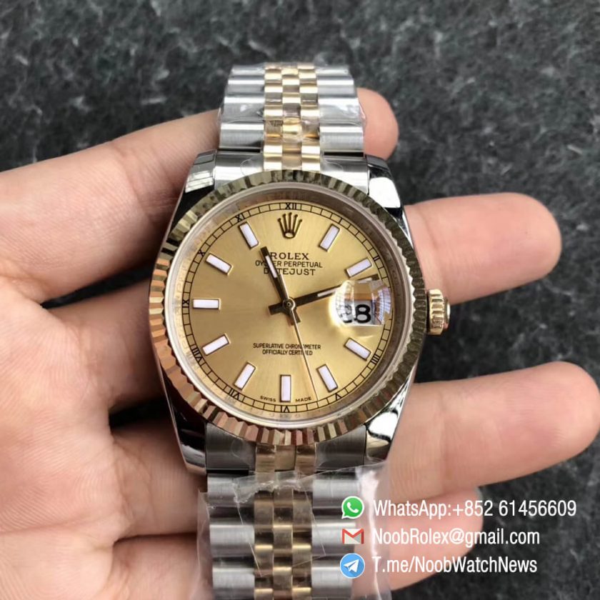 Noob Rolex DateJust 126234 36mm 904 Steel Case 14K Yellow Gold Bezel