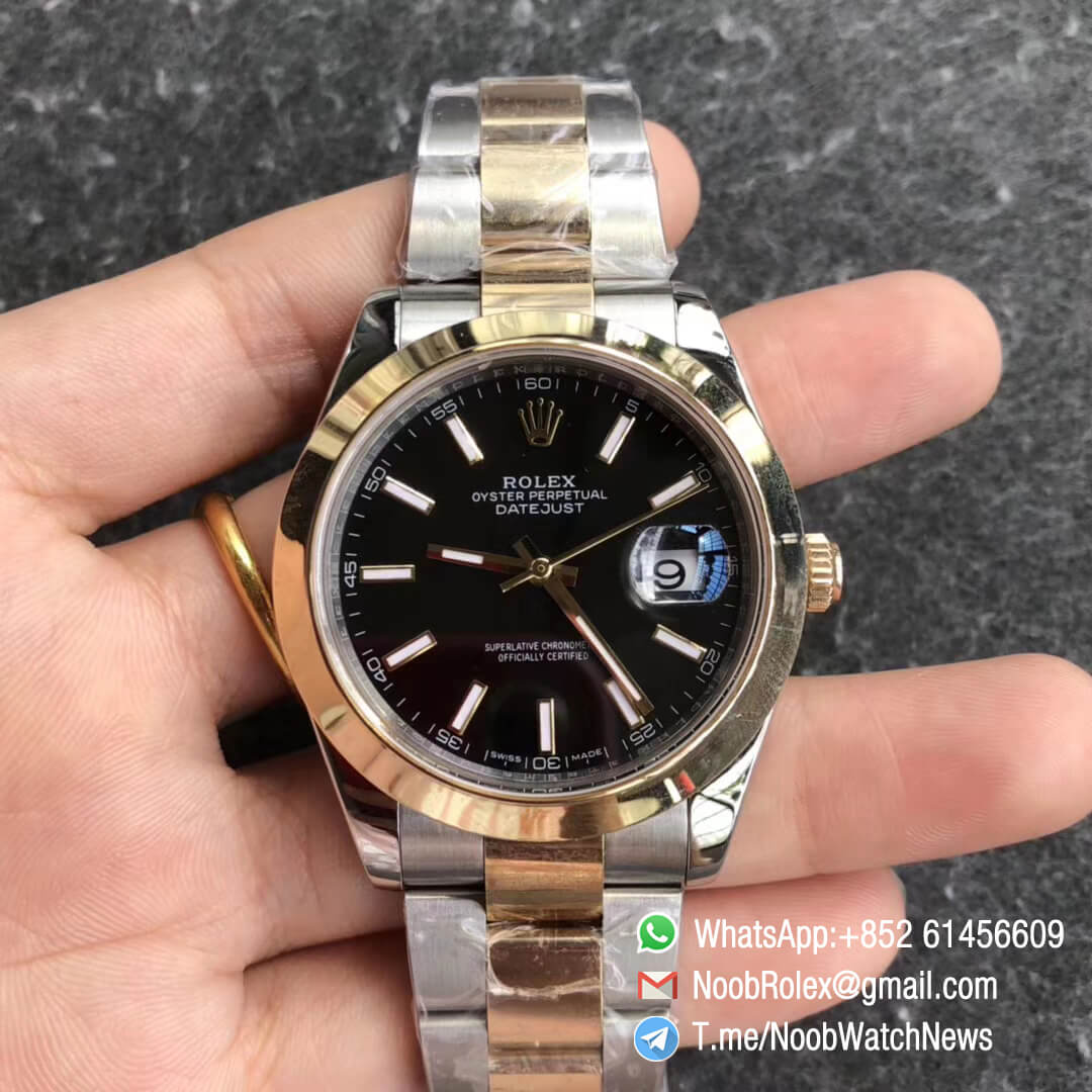 Noob Rolex GMF Superclone DateJust 41 Oystersteel and Yellow Gold Jubilee Bracelet Black Dial with Stick Indexes SA3235 01