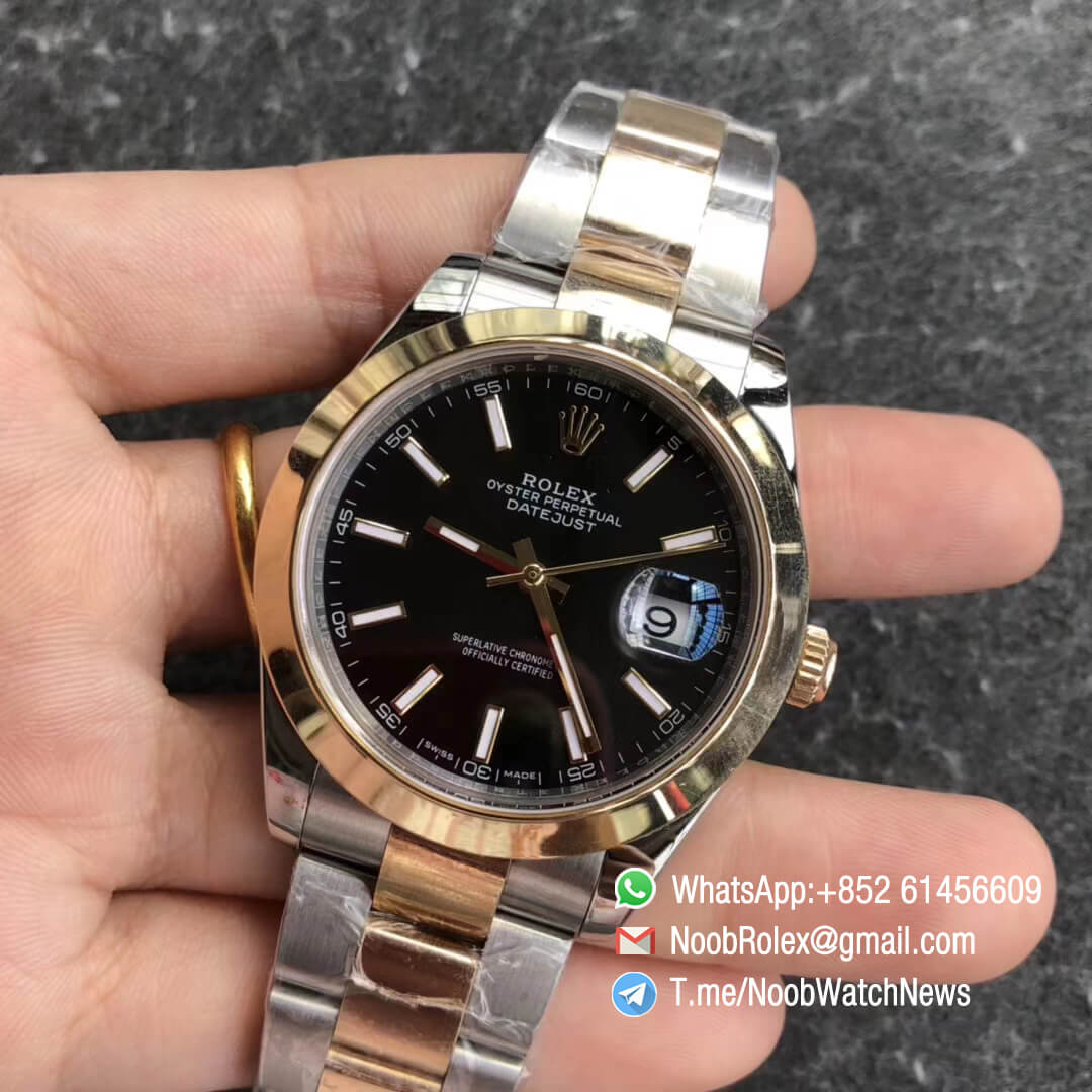 Noob Rolex GMF Superclone DateJust 41 Oystersteel and Yellow Gold Jubilee Bracelet Black Dial with Stick Indexes SA3235 03