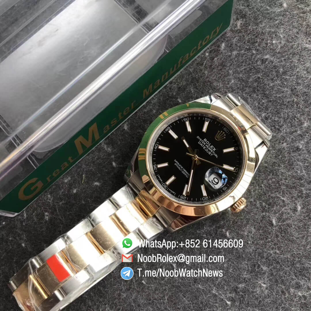 Noob Rolex GMF Superclone DateJust 41 Oystersteel and Yellow Gold Jubilee Bracelet Black Dial with Stick Indexes SA3235 09