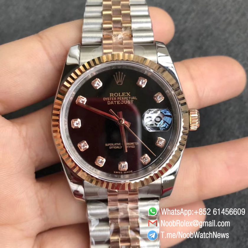 Noob Rolexes DateJust 36 126233 Two Tone 904L Steel 14K Rose Gold