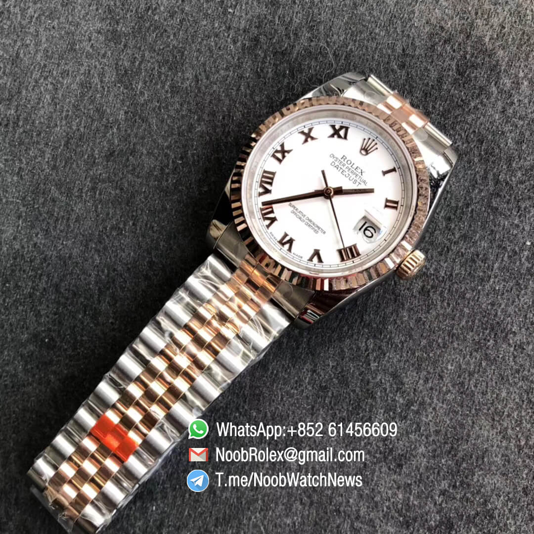 Noob Watch DateJust 36 126233 Two Tone 904L Steel 14K Rose Gold Wrapped Jubilee Bracelet White Dial Roma Index SA3235 GMF RepRolex 09