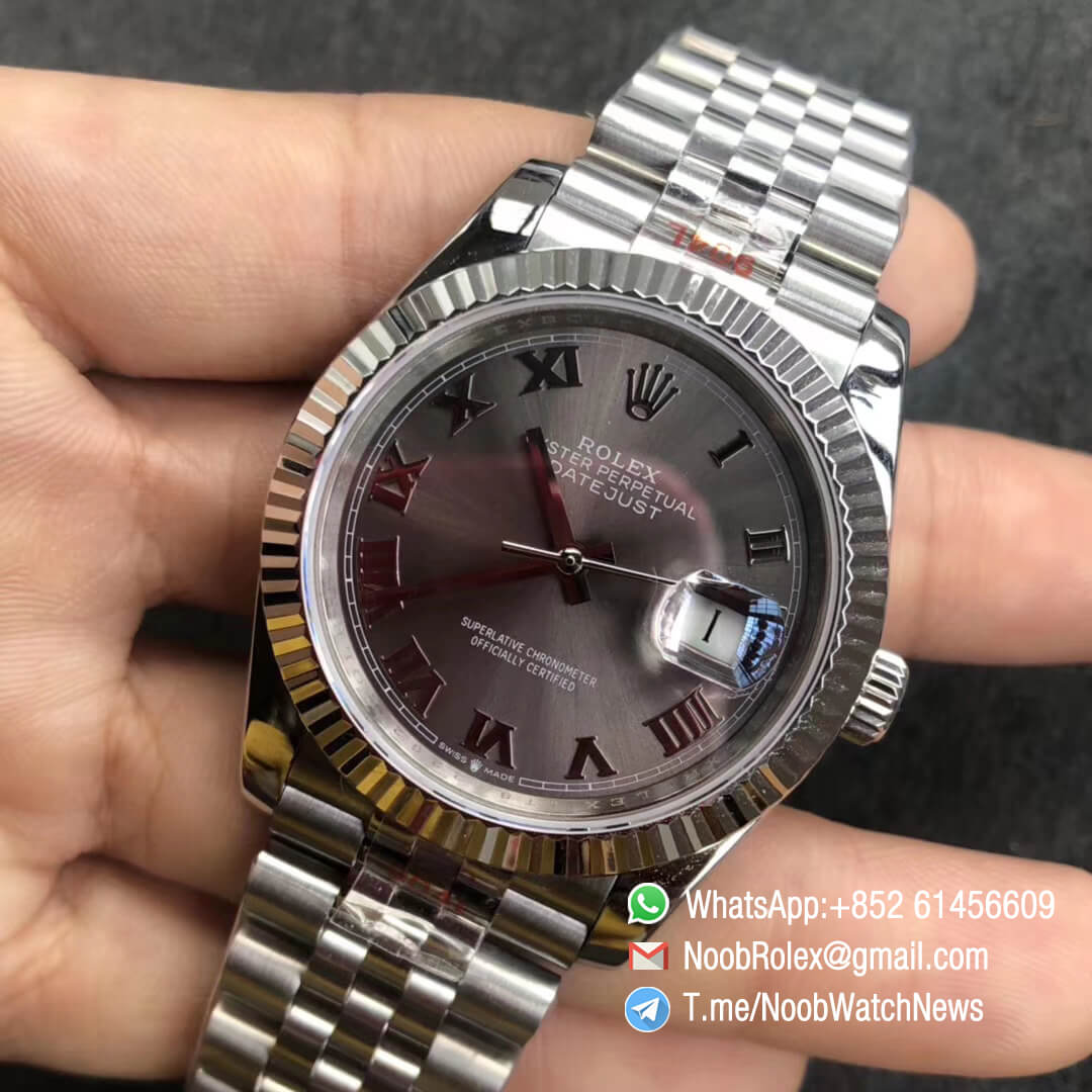 Noob Watch GMF Rolex DateJust 36mm Grey Dial 904L Steel Jubilee Bracelet with Roman Indexes Crown logo on the Dial at 6 oclock SA3235 03