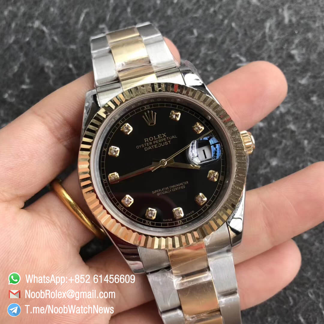 Noob Watch Time GMF Super Clone DateJust 126333 41mm Black Dial with Diamonds 18K Yellow Gold Bezel Oystersteel and 18K Yellow Gold Bracelet SA3235 02