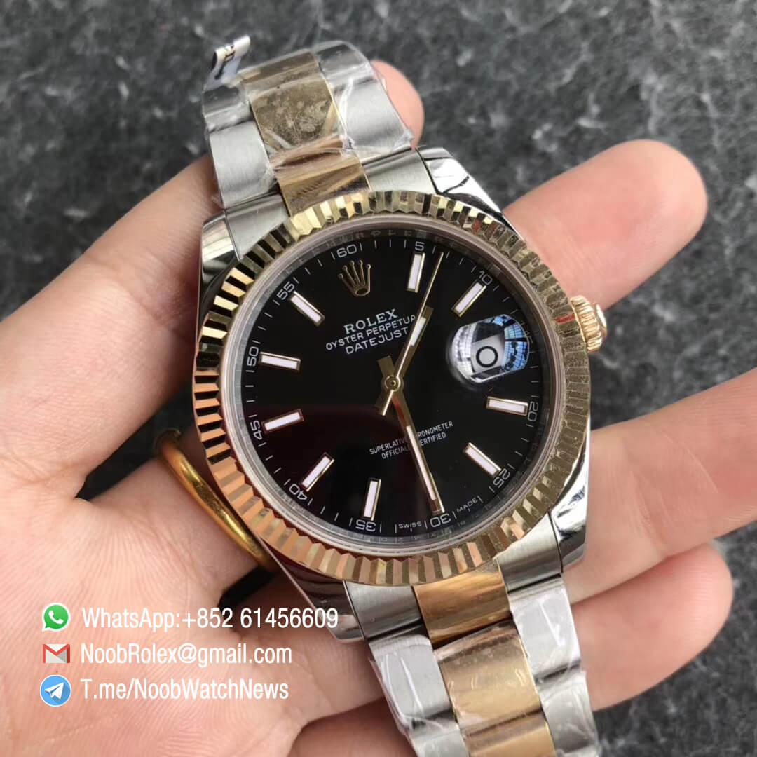 Noob Watch Time GMF Super Clone DateJust 126333 41mm Black Dial with Stick Indexes 18K Yellow Gold Bezel Oystersteel and 18K Yellow Gold Bracelet SA3235 02