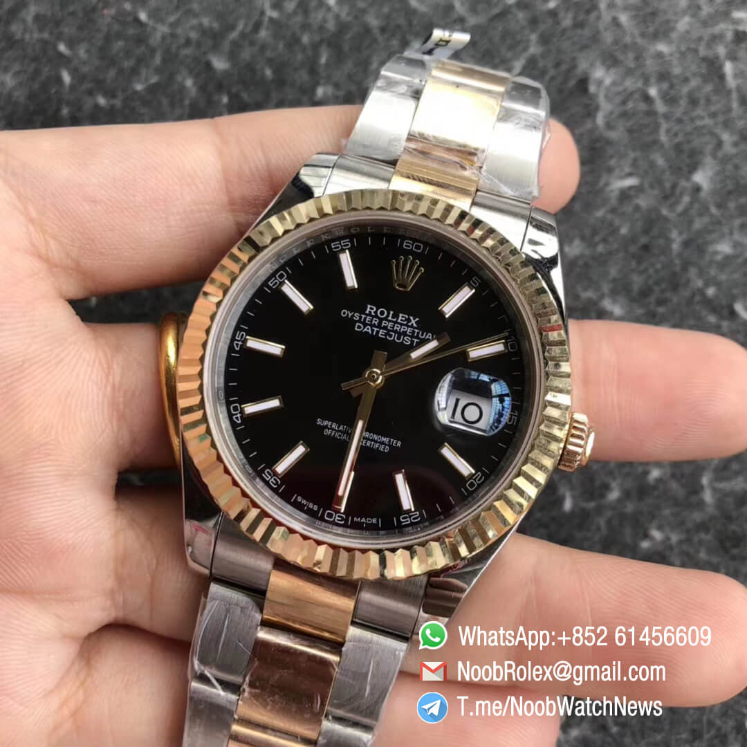 Noob Watch Time GMF Super Clone DateJust 126333 41mm Black Dial with Stick Indexes 18K Yellow Gold Bezel Oystersteel and 18K Yellow Gold Bracelet SA3235 03