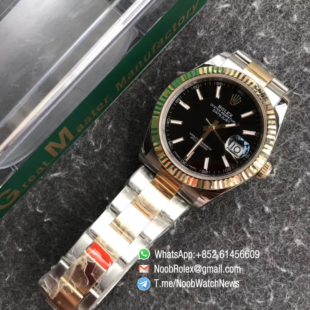Noob Watch Time GMF Super Clone DateJust 126333 41mm Black Dial with Stick Indexes 18K Yellow Gold Bezel Oystersteel and 18K Yellow Gold Bracelet SA3235 04