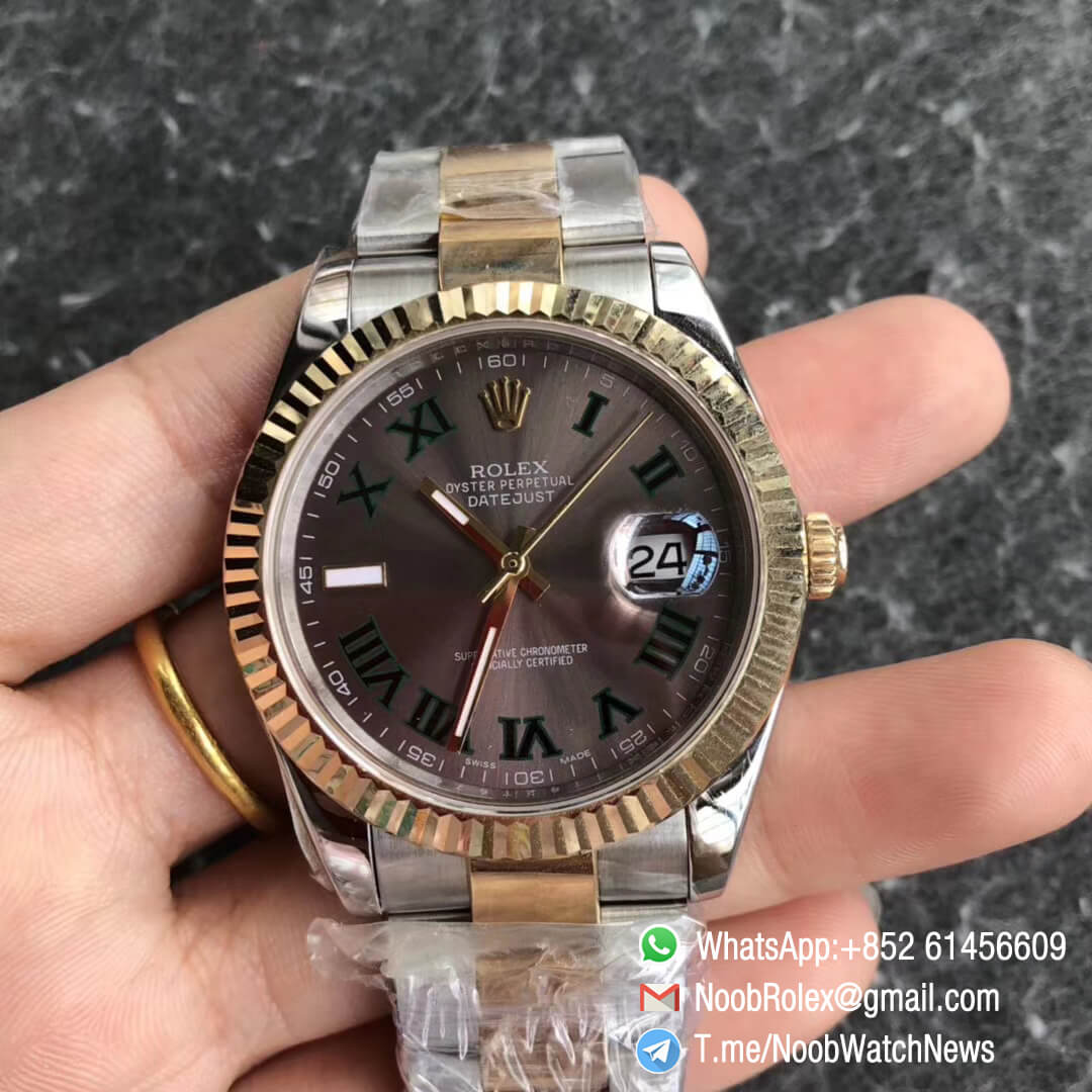 Noob Watch Time GMF Super Clone DateJust 126333 41mm Slate Dial with Roman Indexes 18K Yellow Gold Bezel Oystersteel and 18K Yellow Gold Bracelet SA3235 01