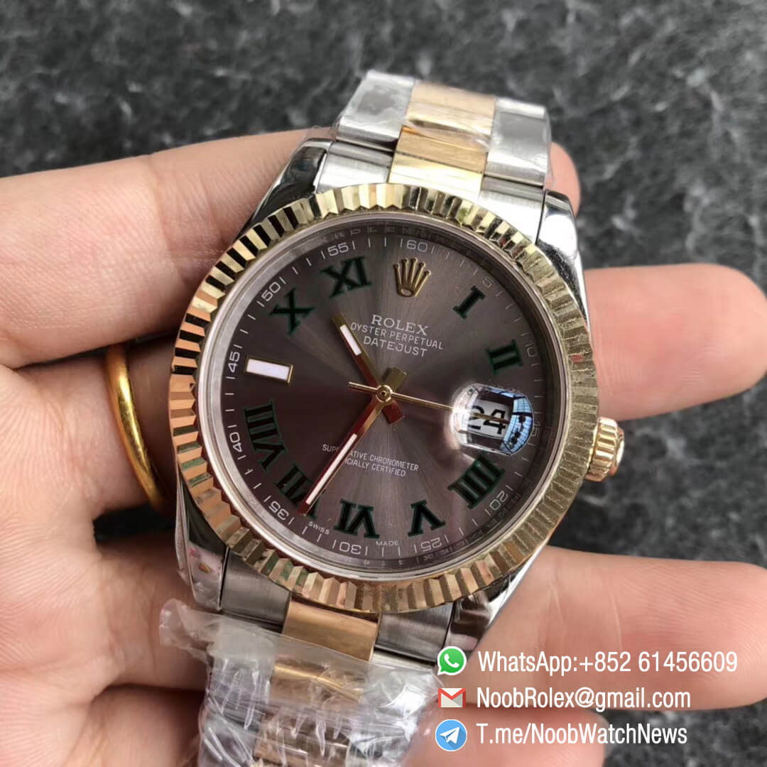Noob Watch Time GMF Super Clone DateJust 126333 41mm Slate Dial with Roman Indexes 18K Yellow Gold Bezel Oystersteel and 18K Yellow Gold Bracelet SA3235 03